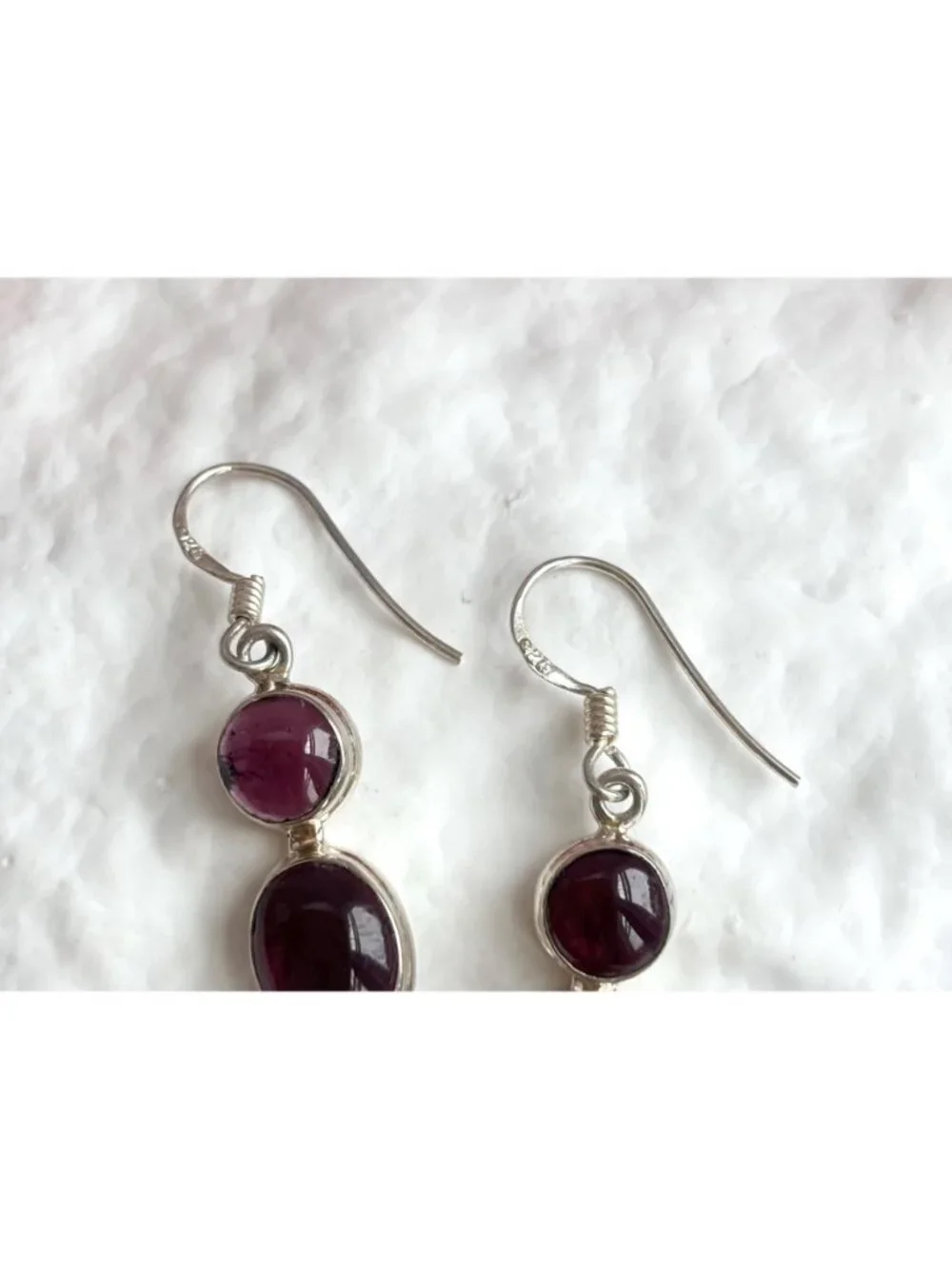 Natural Amethyst Cabochon Gemstone Vintage Sterling Silver 925 Earrings